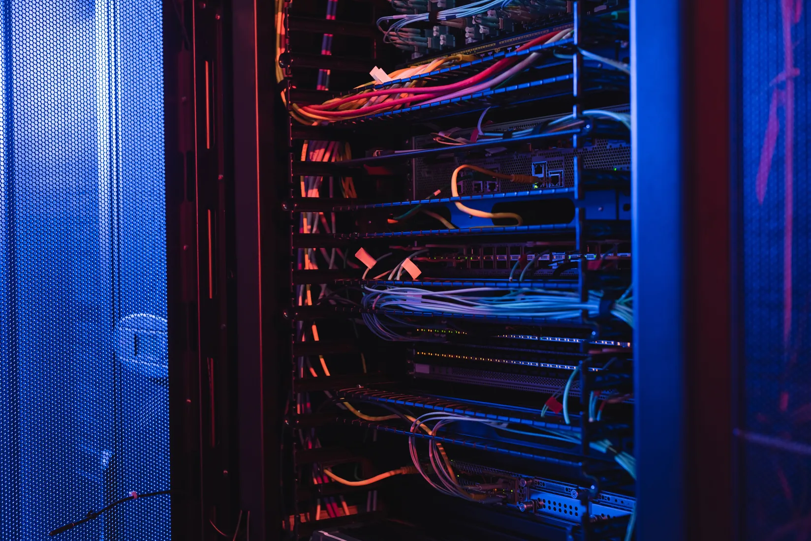 Network security appliances and cabling in a server rack